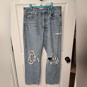 Agolde Womens 90s Mid Rise  Distressed Straight Jeans Size 29